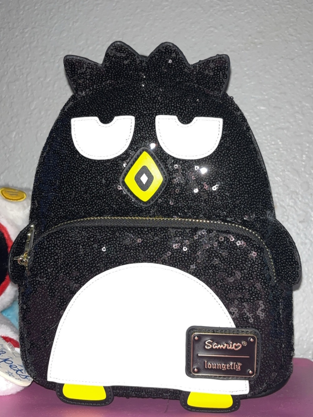 Loungefly Black & White Badtz-Maru Sequin Kids Backpack with Yellow Accents
